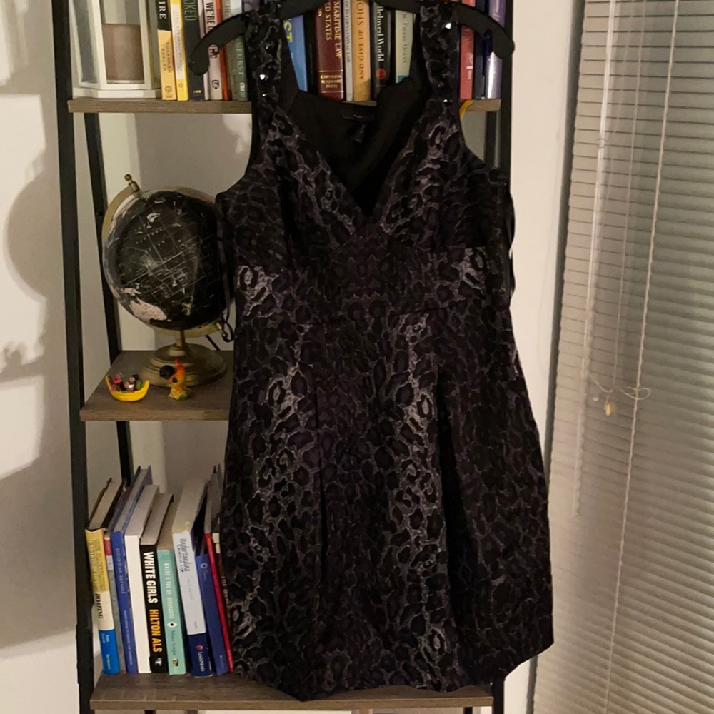 Blue and gray leopard print dress with jeweled straps